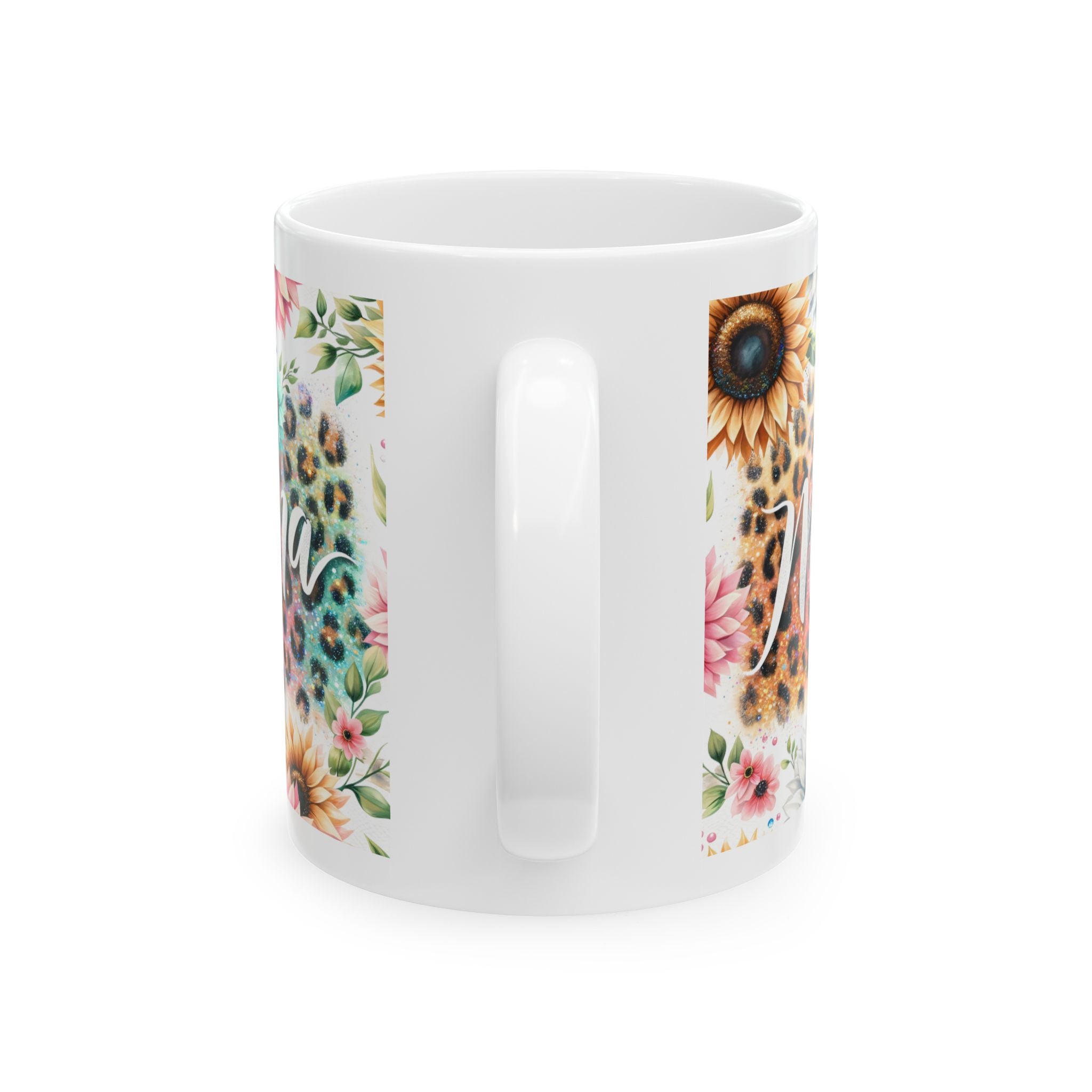 Floral Leopard Print Ceramic Mug, Mother's Day Gift, Coffee Cup, Personalized Mug, Cute Gift for Mom, Animal Print Mug