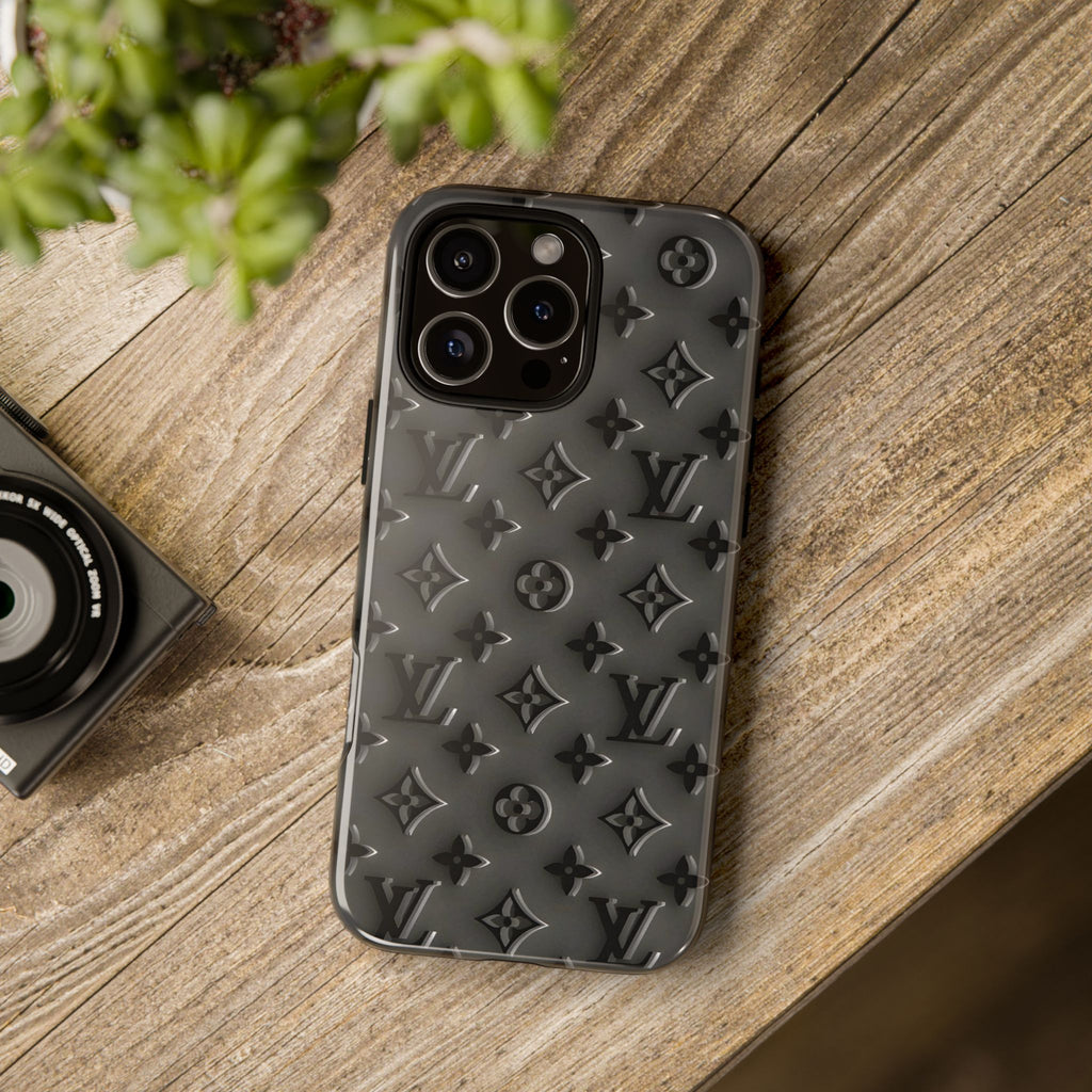Embossed Luxury Monogram Phone Case — Black Designer-Style Protective Cover