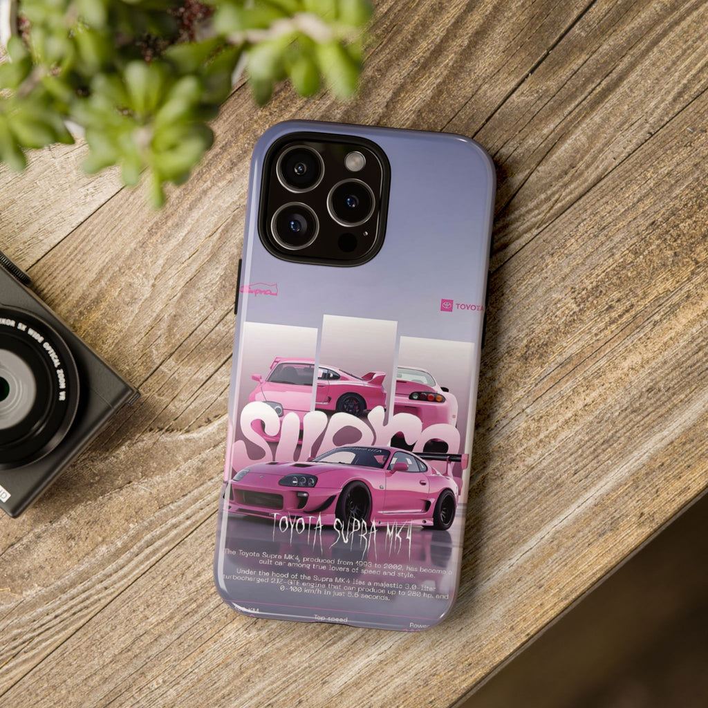 Pink Toyota Supra Phone Case — Retro Car Graffiti Design