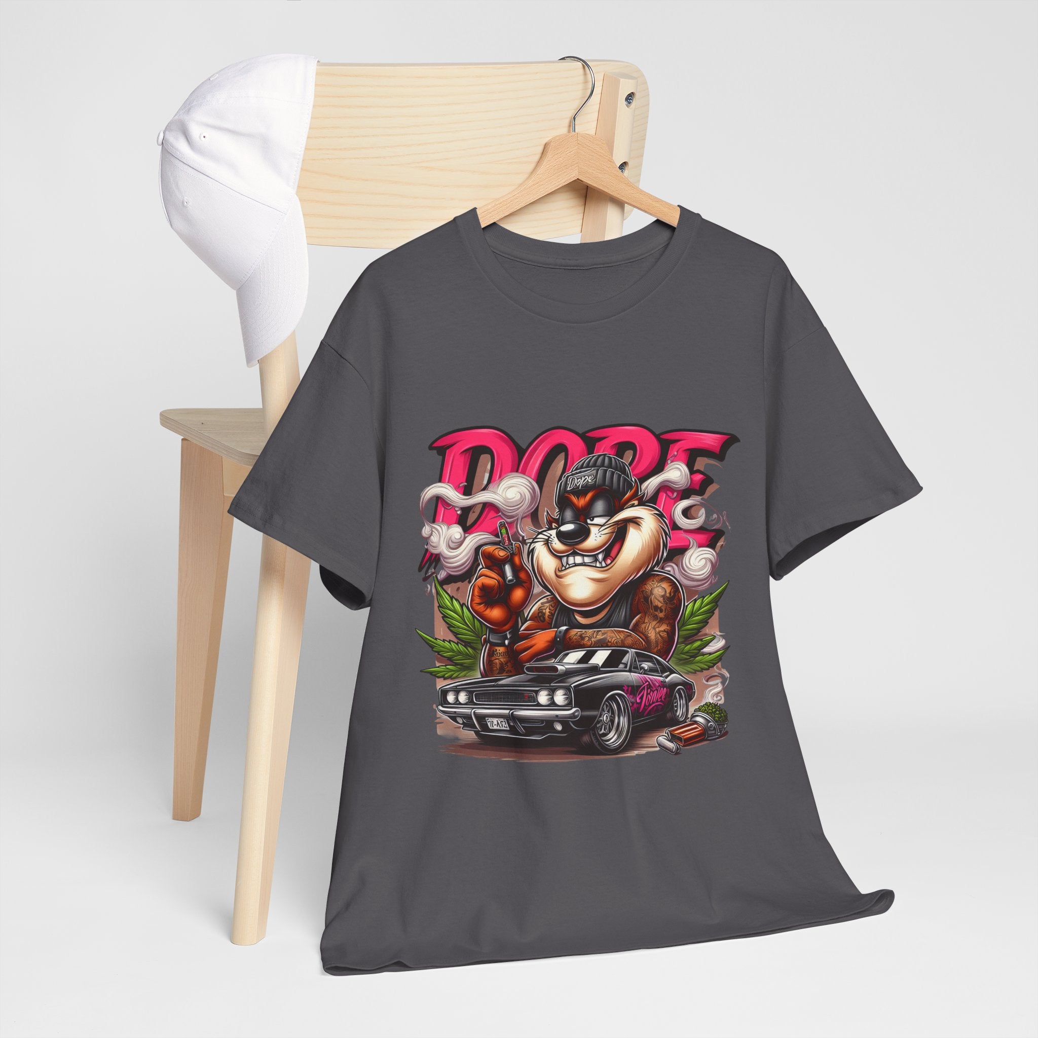 Dope Cartoon Unisex Heavy Cotton Tee, Streetwear Top, Graphic Tee, Car Lover Gift, Stylish Casual Wear, Unique Art Apparel
