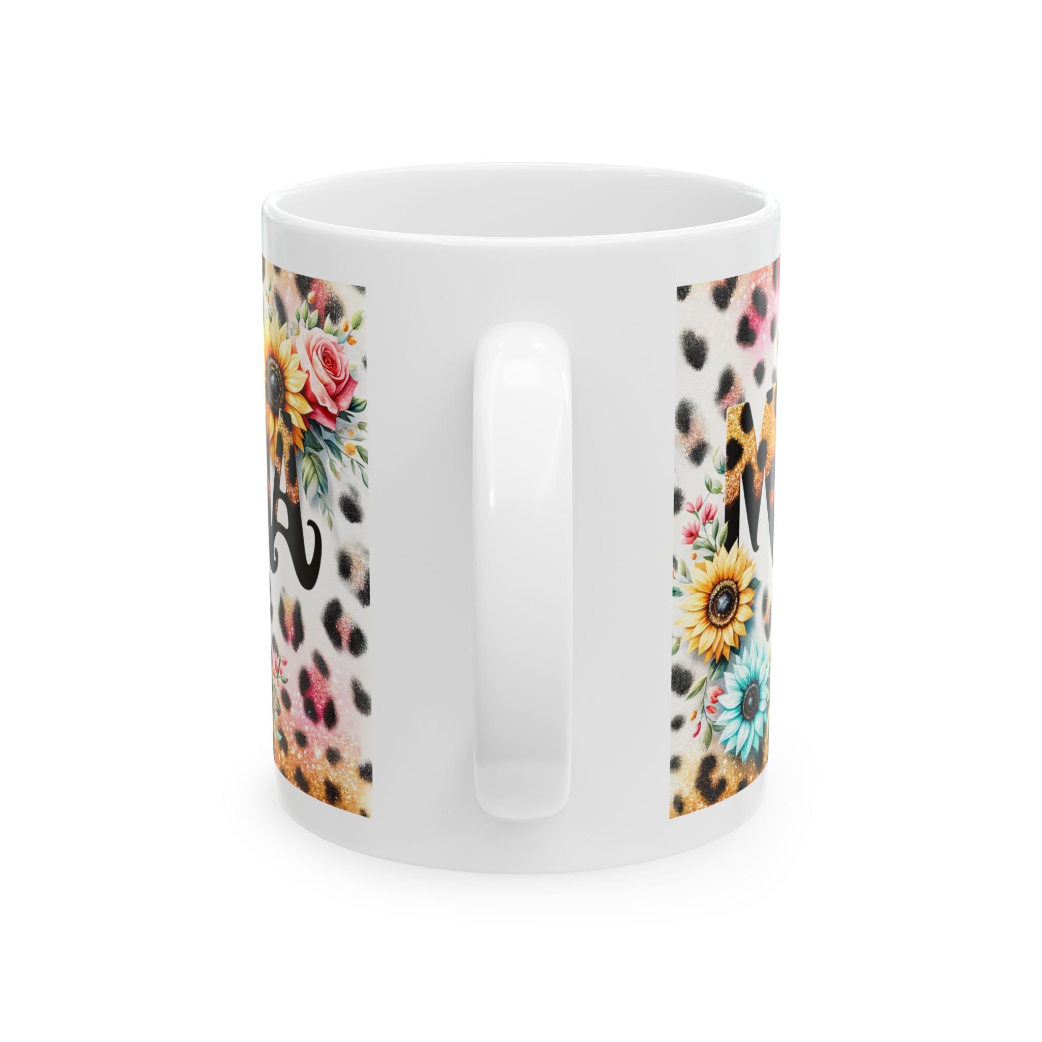 Floral Leopard Print Mug for Moms, Birthday Gift, Coffee Cup, Unique Ceramic Drinkware, Cute Animal Print
