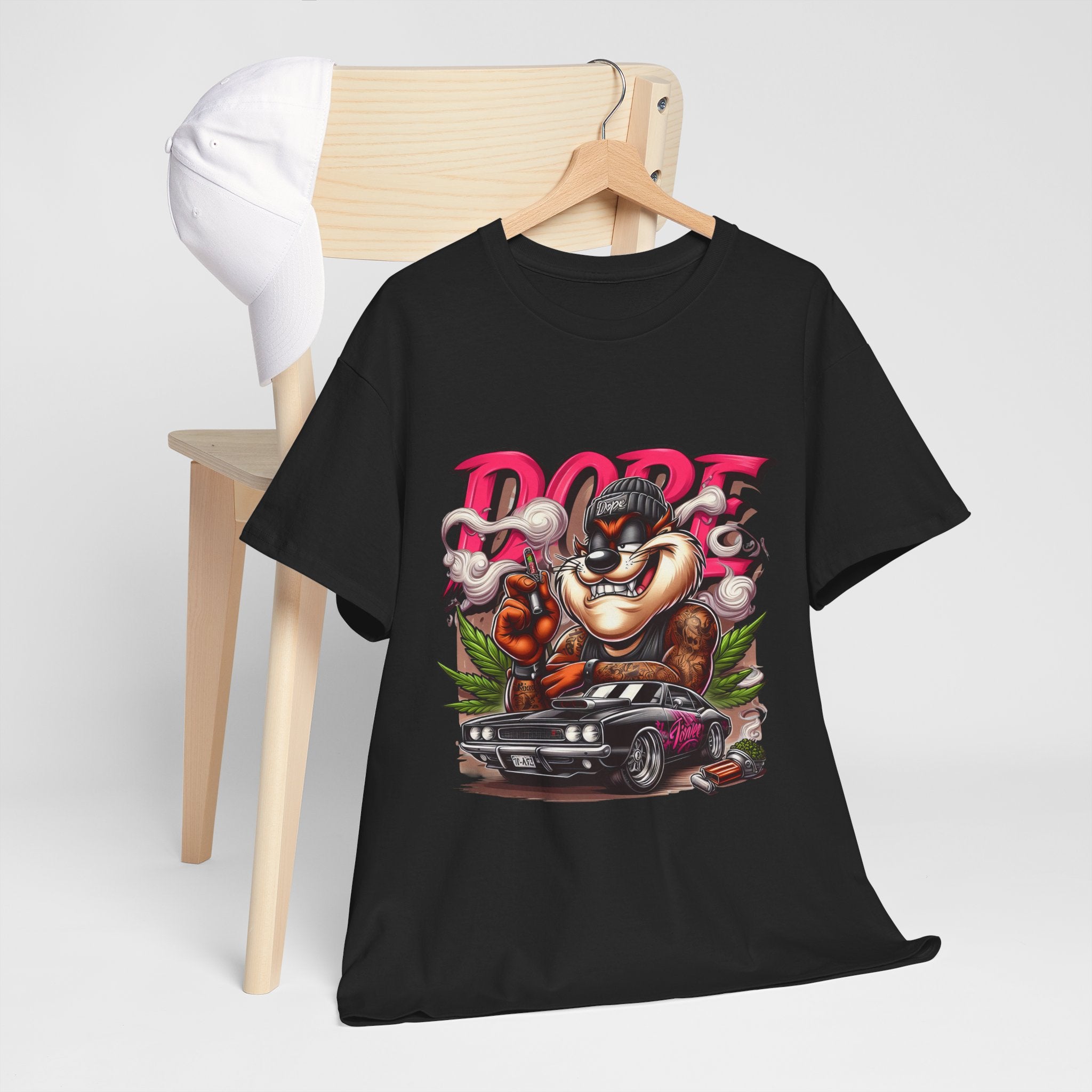 Dope Cartoon Unisex Heavy Cotton Tee, Streetwear Top, Graphic Tee, Car Lover Gift, Stylish Casual Wear, Unique Art Apparel