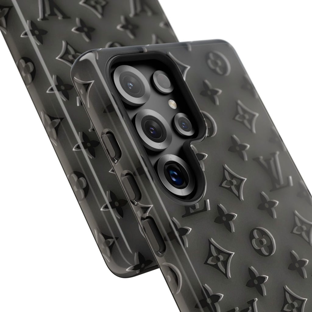Embossed Luxury Monogram Phone Case — Black Designer-Style Protective Cover