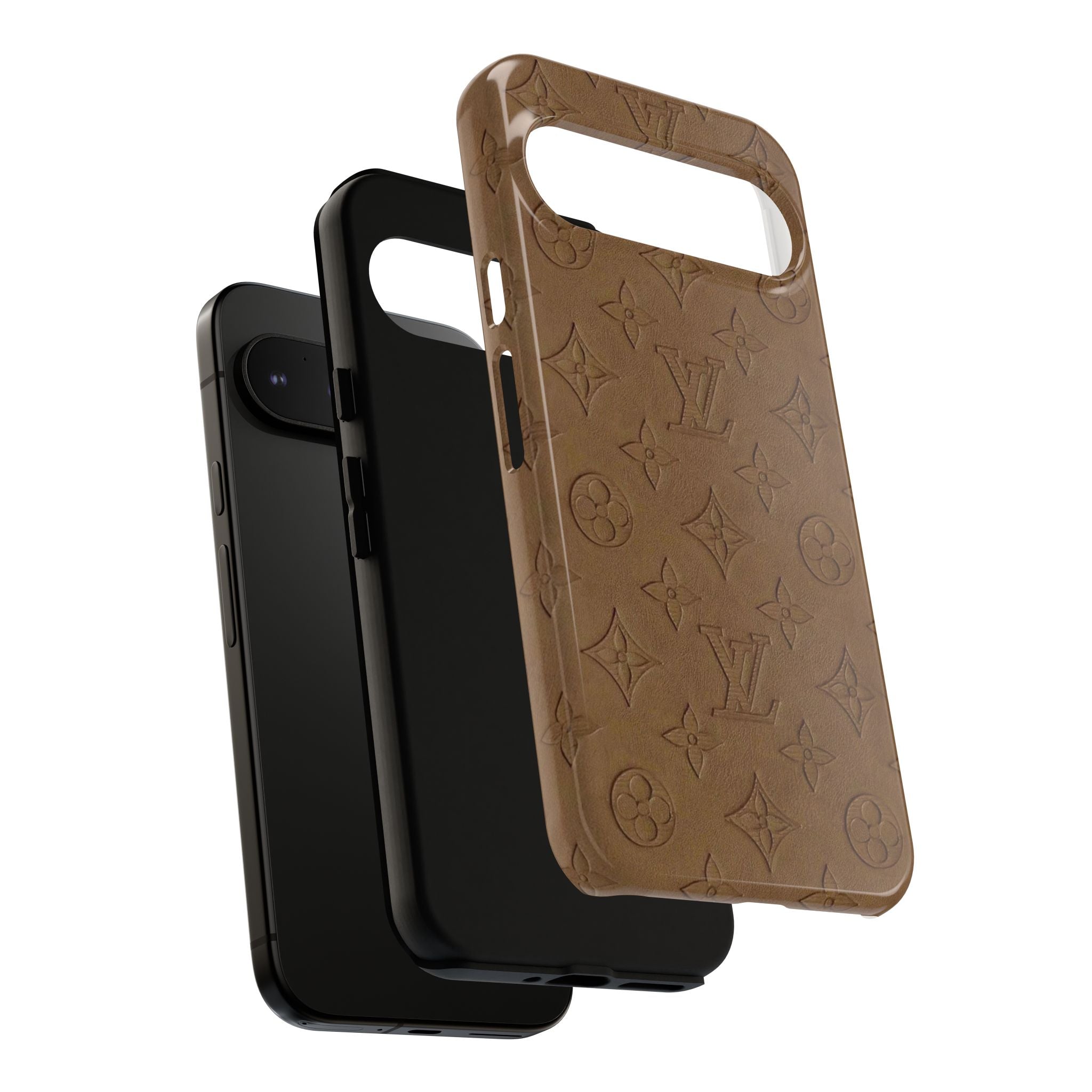 Luxury Monogram Tough Phone Case — Brown Embossed Leather Pattern