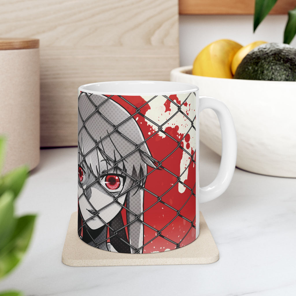 Anime Red Manga Girl Ceramic Mug — Gothic Vampire Aesthetic (11oz/15oz)