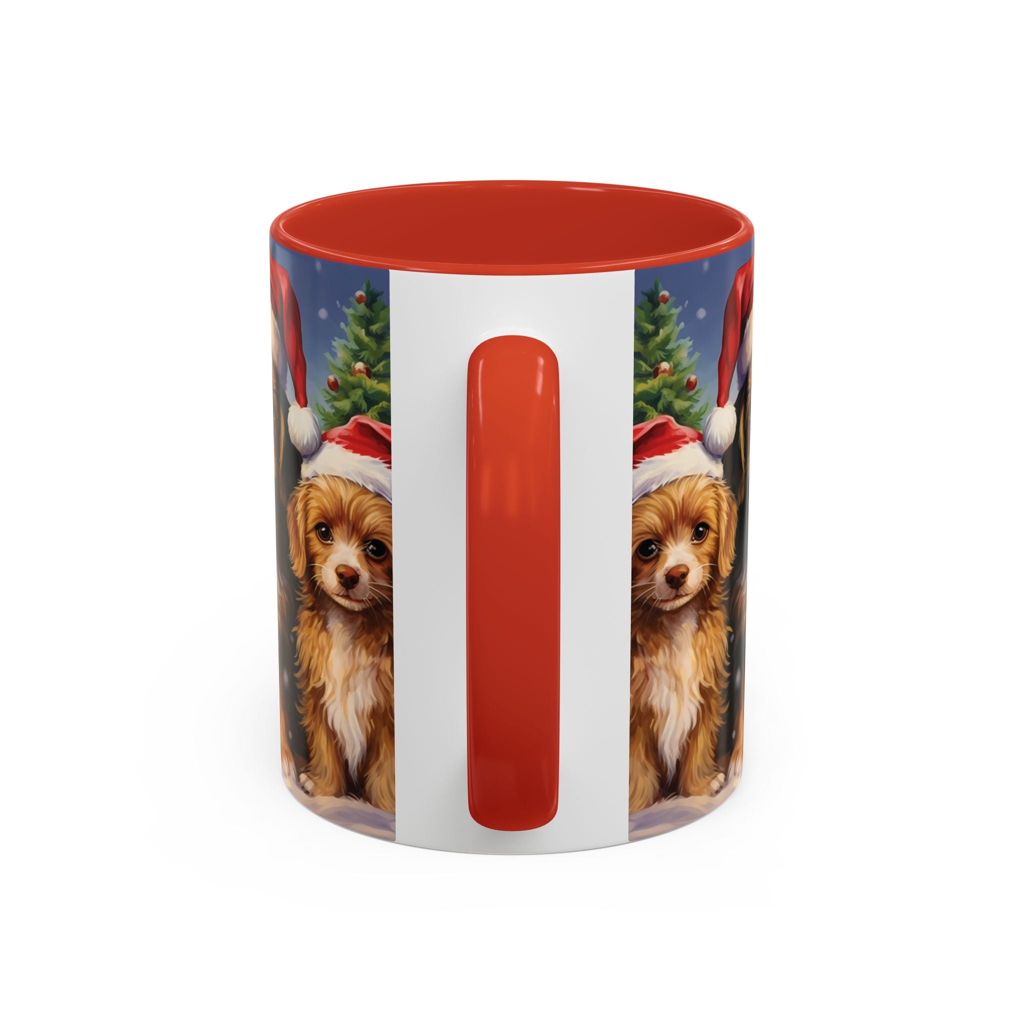 Christmas Puppies Coffee Mug – Festive Santa Hat Dog Accent Mug (11/15oz)