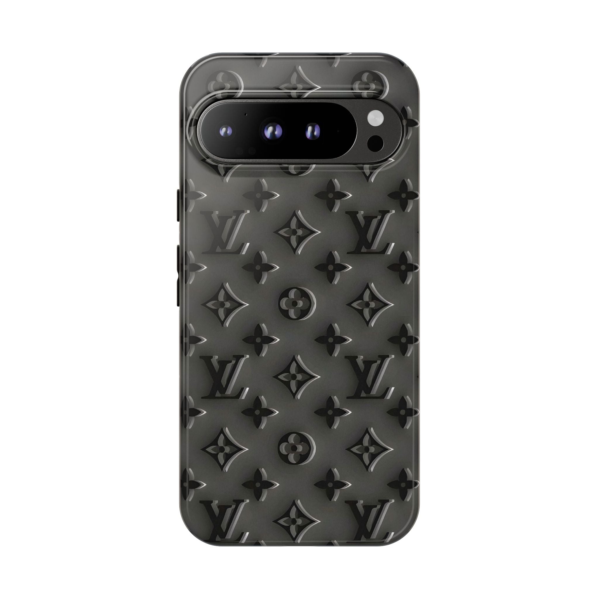 Embossed Luxury Monogram Phone Case — Black Designer-Style Protective Cover