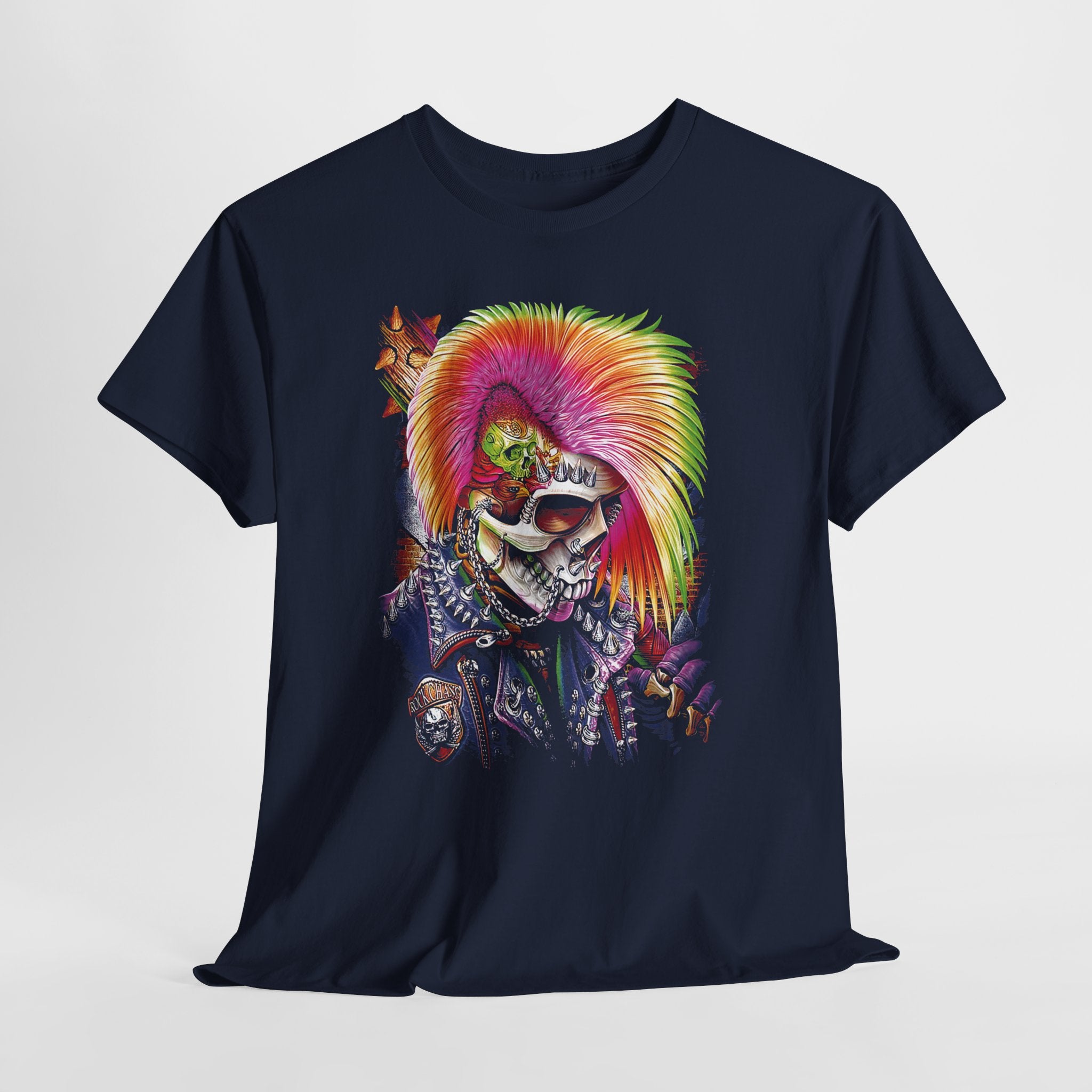Vibrant Skull Punk Tee - Unisex Heavy Cotton Shirt with Edgy Design