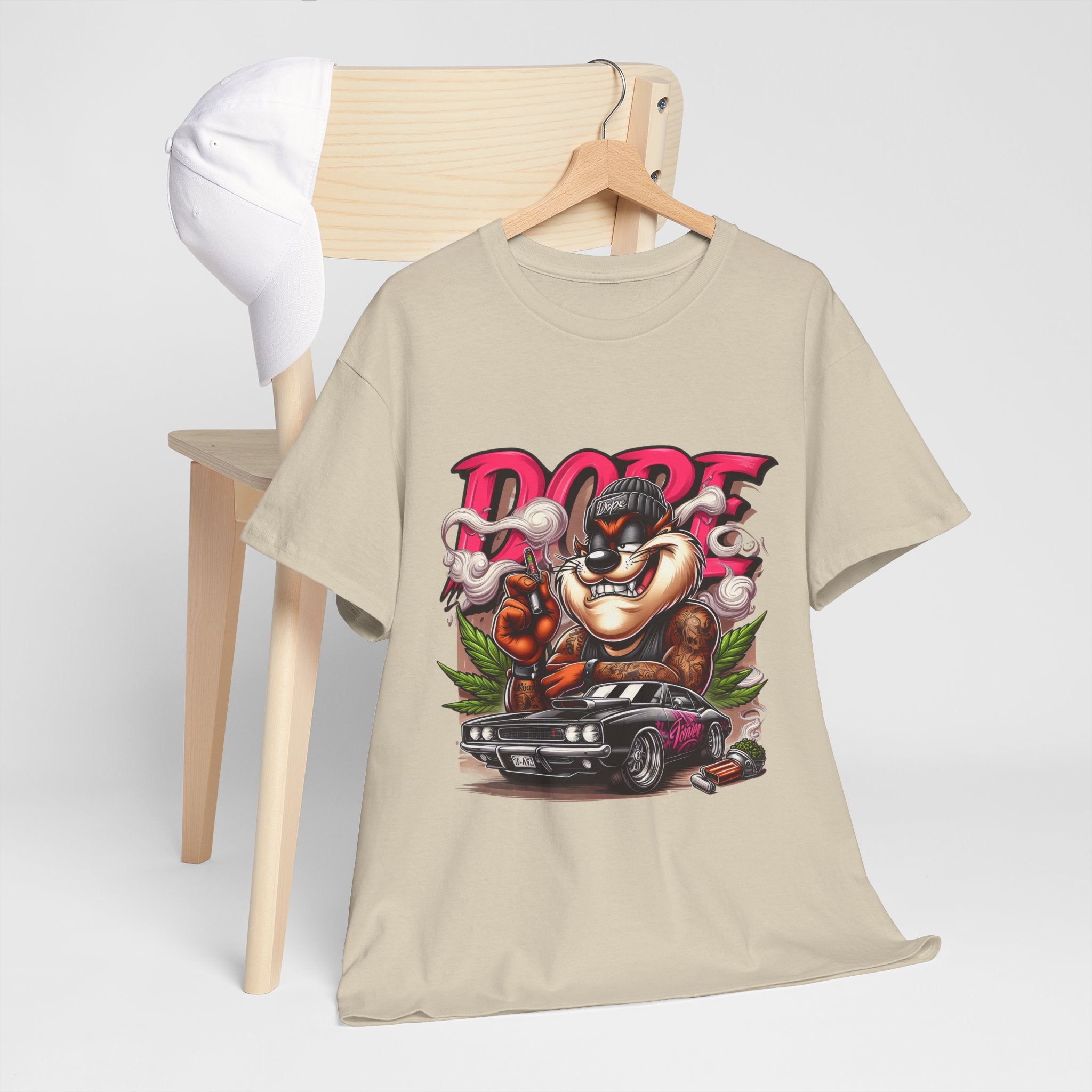 Dope Cartoon Unisex Heavy Cotton Tee, Streetwear Top, Graphic Tee, Car Lover Gift, Stylish Casual Wear, Unique Art Apparel