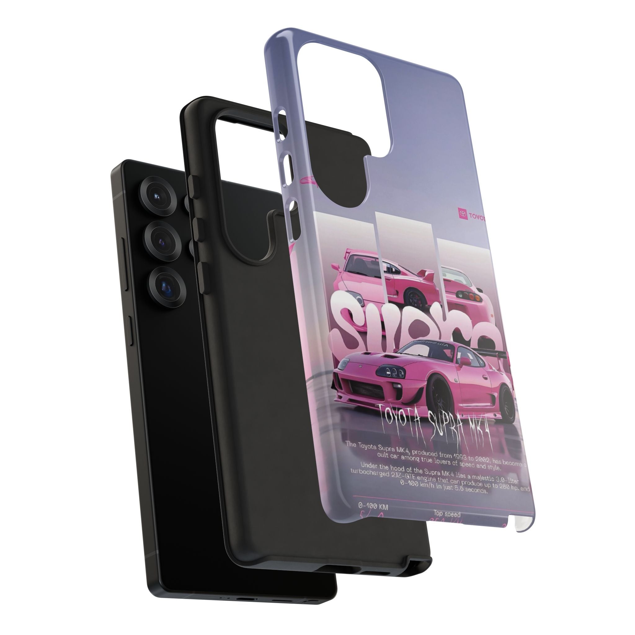 Pink Toyota Supra Phone Case — Retro Car Graffiti Design