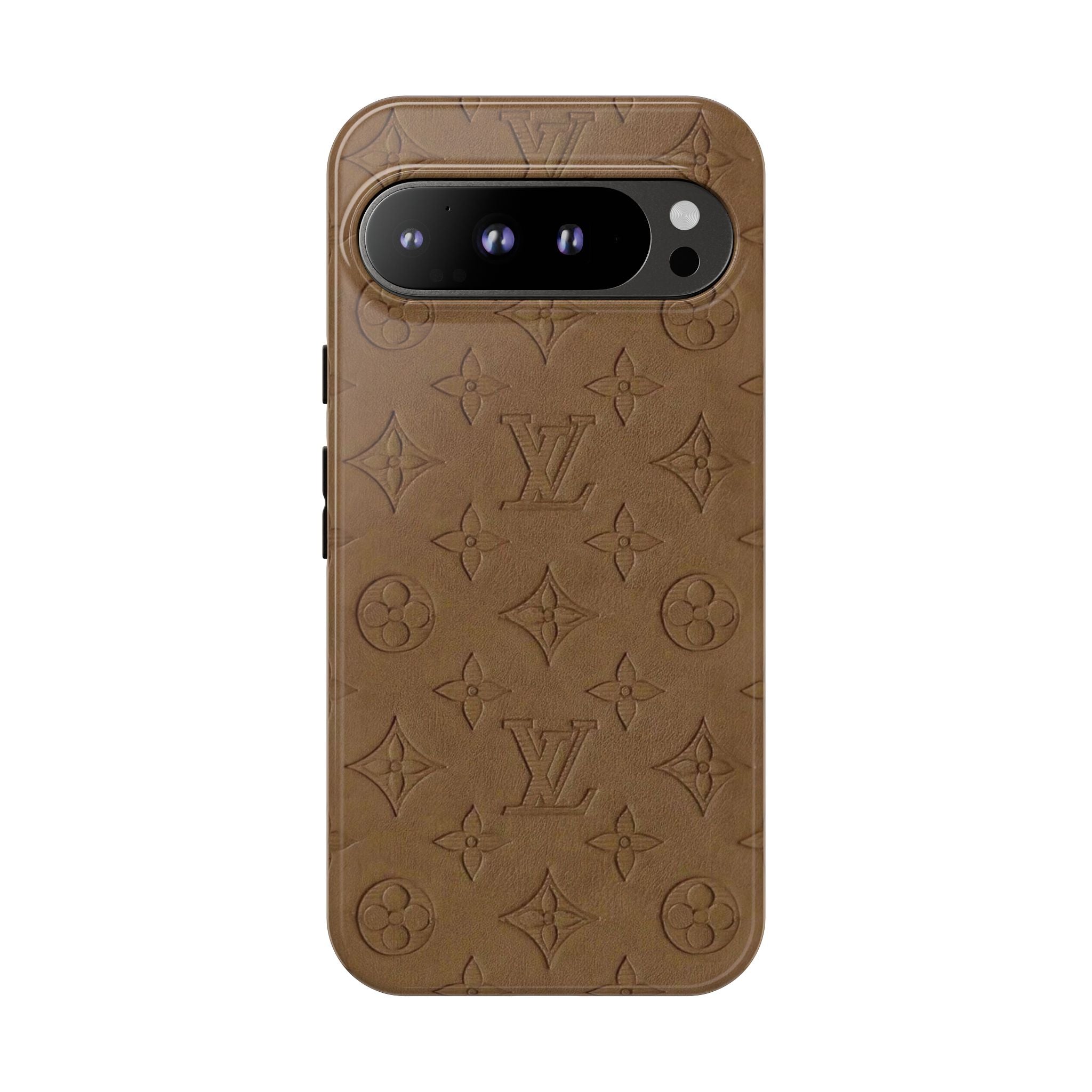 Luxury Monogram Tough Phone Case — Brown Embossed Leather Pattern