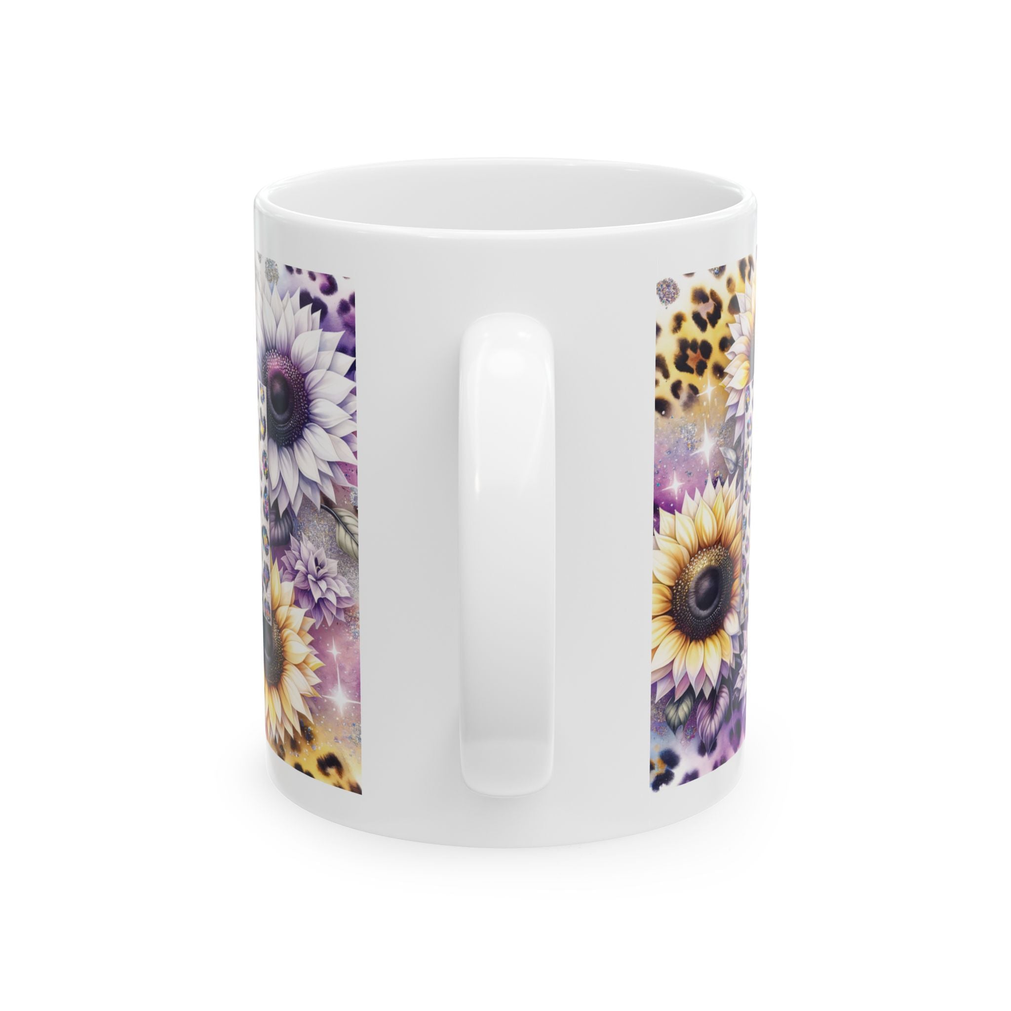 Sunflower Leopard Print Ceramic Mug, Unique Gift for Animal Lovers, Colorful Coffee Cup, Birthday, Home Decor, Floral Drinkware