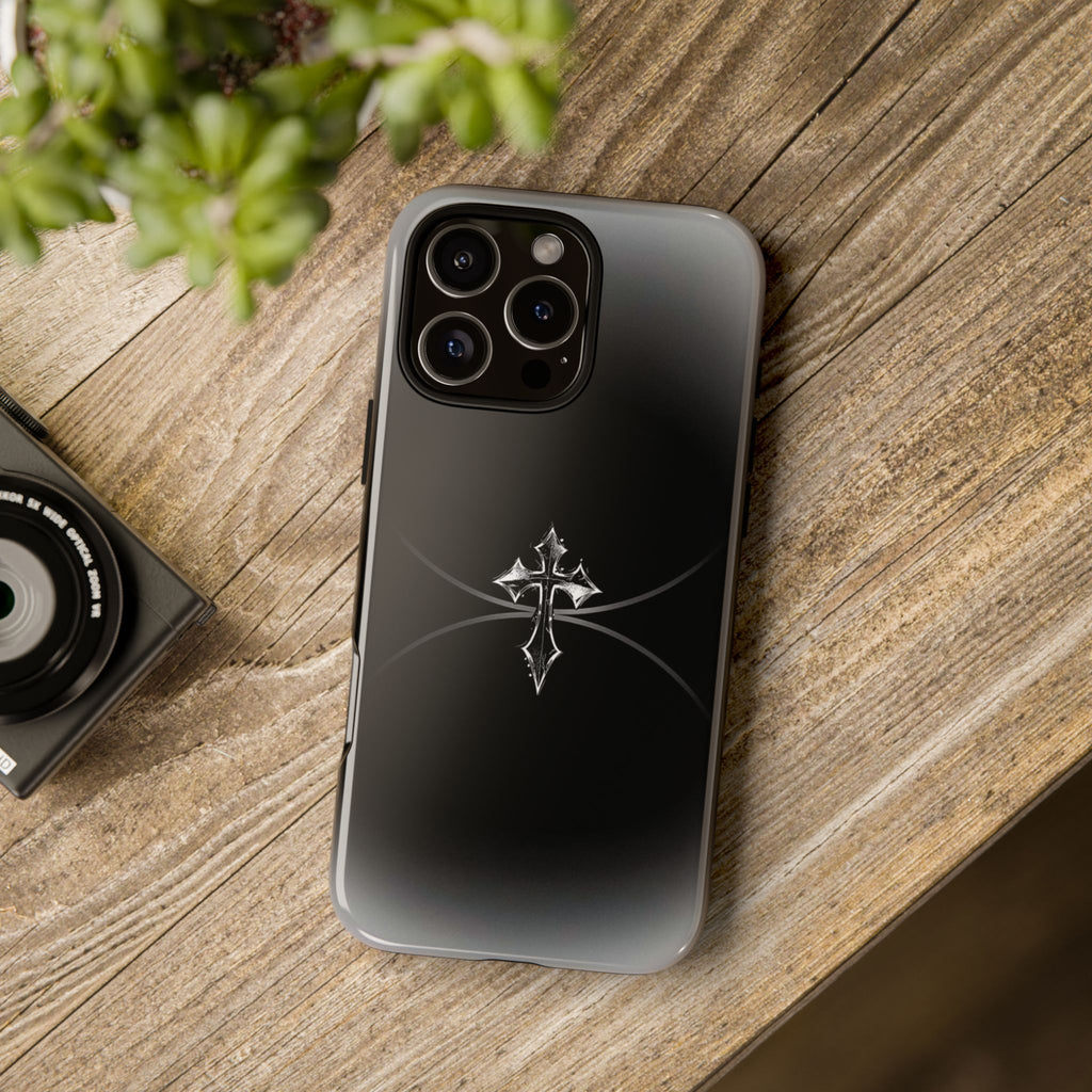 Cross Emblem Tough Phone Case — Rugged Black Protective Cover