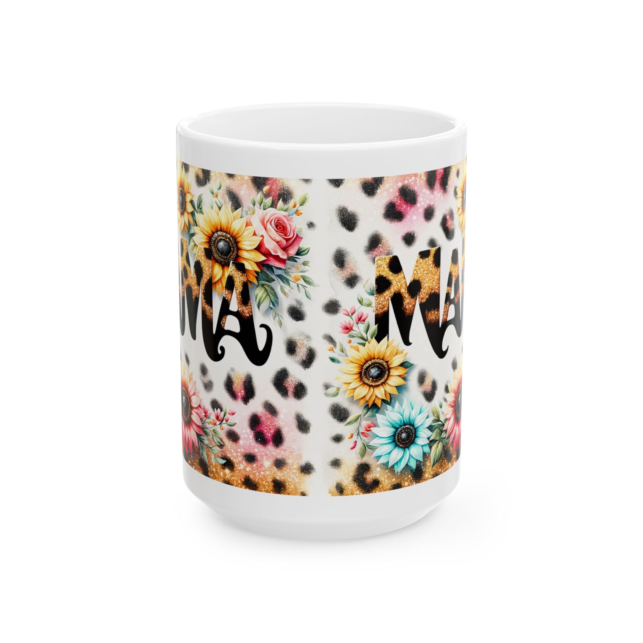 Floral Leopard Print Mug for Moms, Birthday Gift, Coffee Cup, Unique Ceramic Drinkware, Cute Animal Print