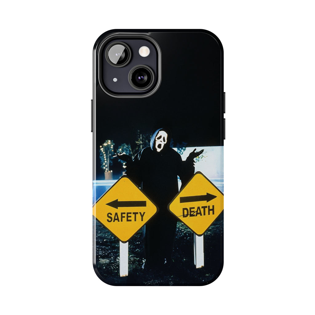 Spooky Phone Cases with Safety and Death Design, Halloween Gift, Horror Movie Merch, Unique Phone Accessories, Fun and Functional