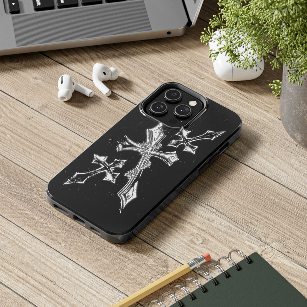 Tough Phone Case with Cross Design, Gothic Phone Cover, Personalized Phone Case, Customizable Tech Accessories, Unique Gift Idea
