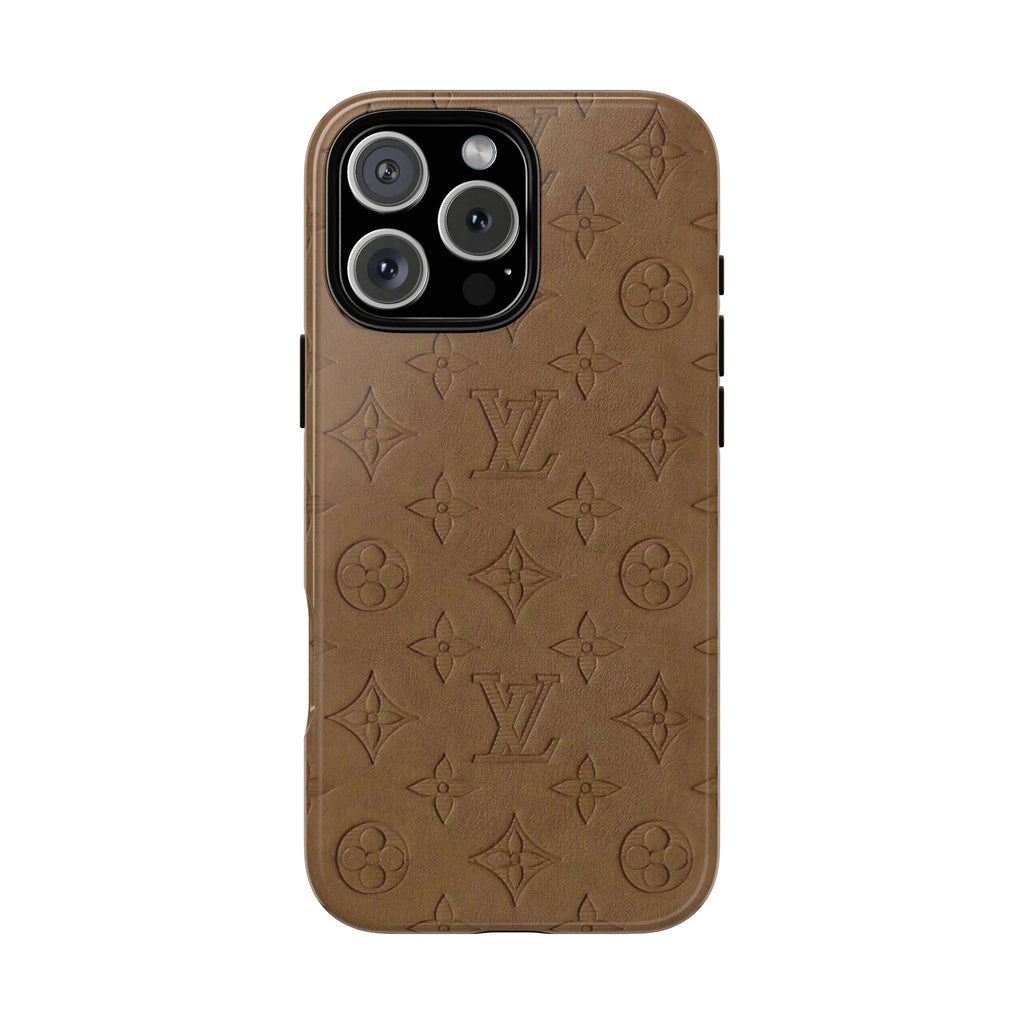 Luxury Monogram Tough Phone Case — Brown Embossed Leather Pattern