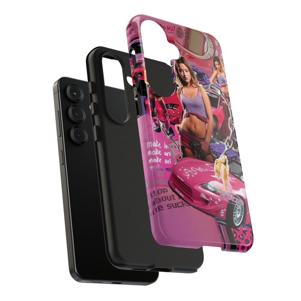 Vibrant Retro Tough Phone Case - Pink Car Aesthetic