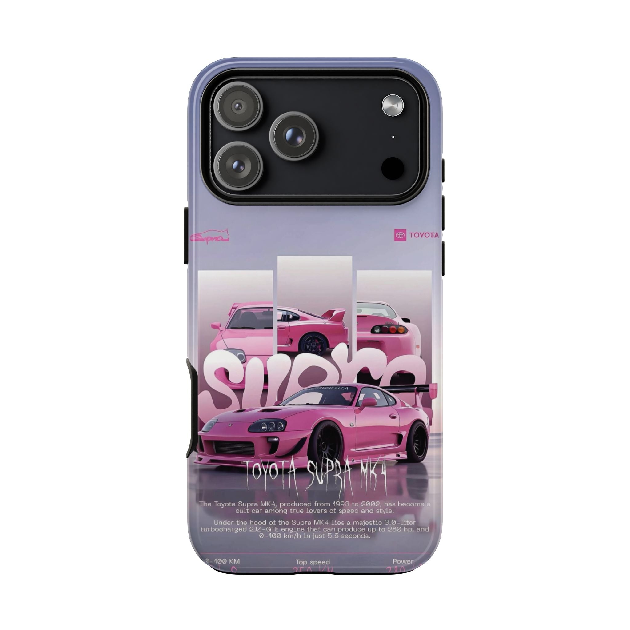 Pink Toyota Supra Phone Case — Retro Car Graffiti Design