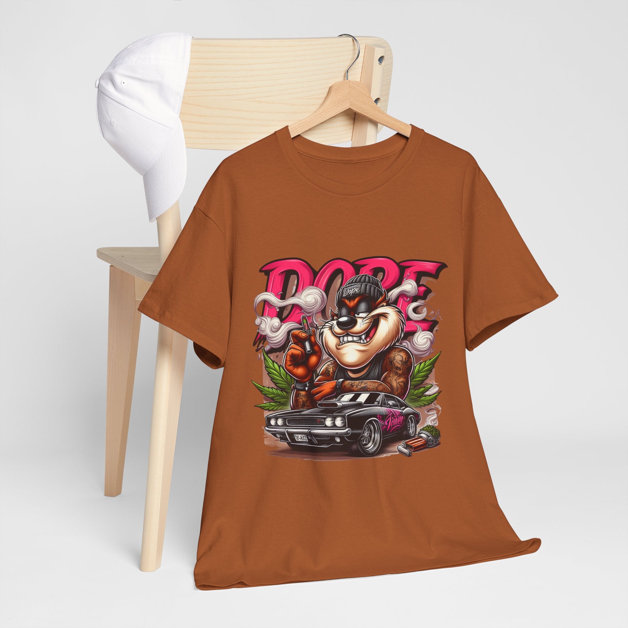 Dope Cartoon Unisex Heavy Cotton Tee, Streetwear Top, Graphic Tee, Car Lover Gift, Stylish Casual Wear, Unique Art Apparel