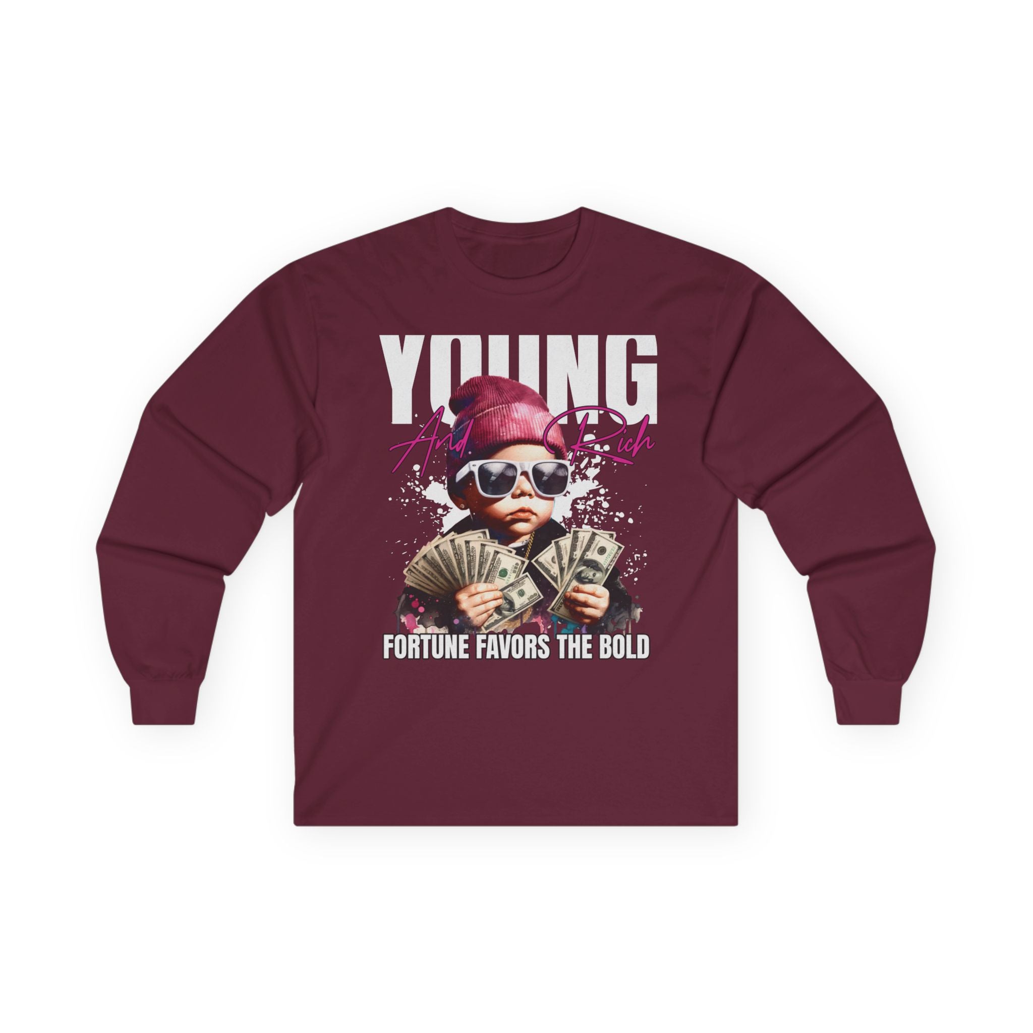 Bold Young Fortune Long Sleeve Tee - Motivational Shirt, Gift for Teens, Streetwear, Graphic Tee, Bold Statement Clothing