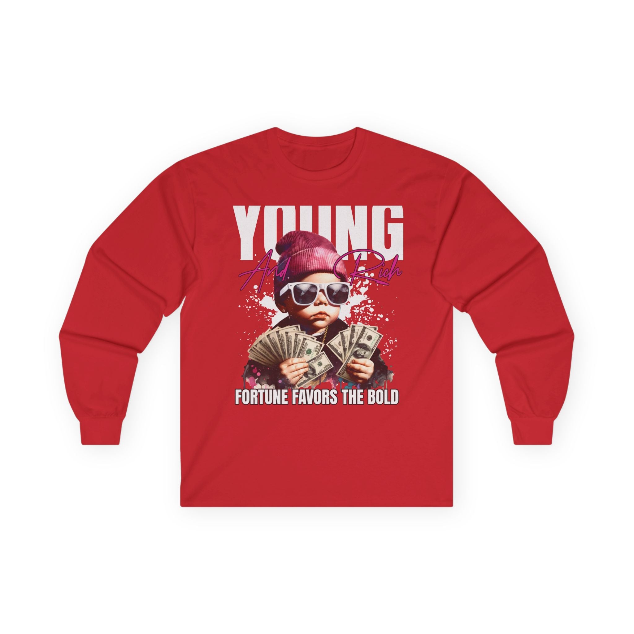 Bold Young Fortune Long Sleeve Tee - Motivational Shirt, Gift for Teens, Streetwear, Graphic Tee, Bold Statement Clothing