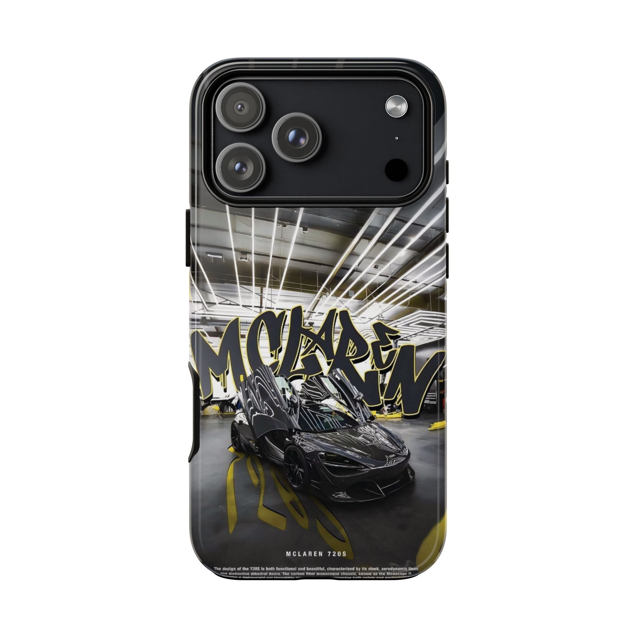 Racing Graffiti Phone Case — McLaren Sports Car Garage Design