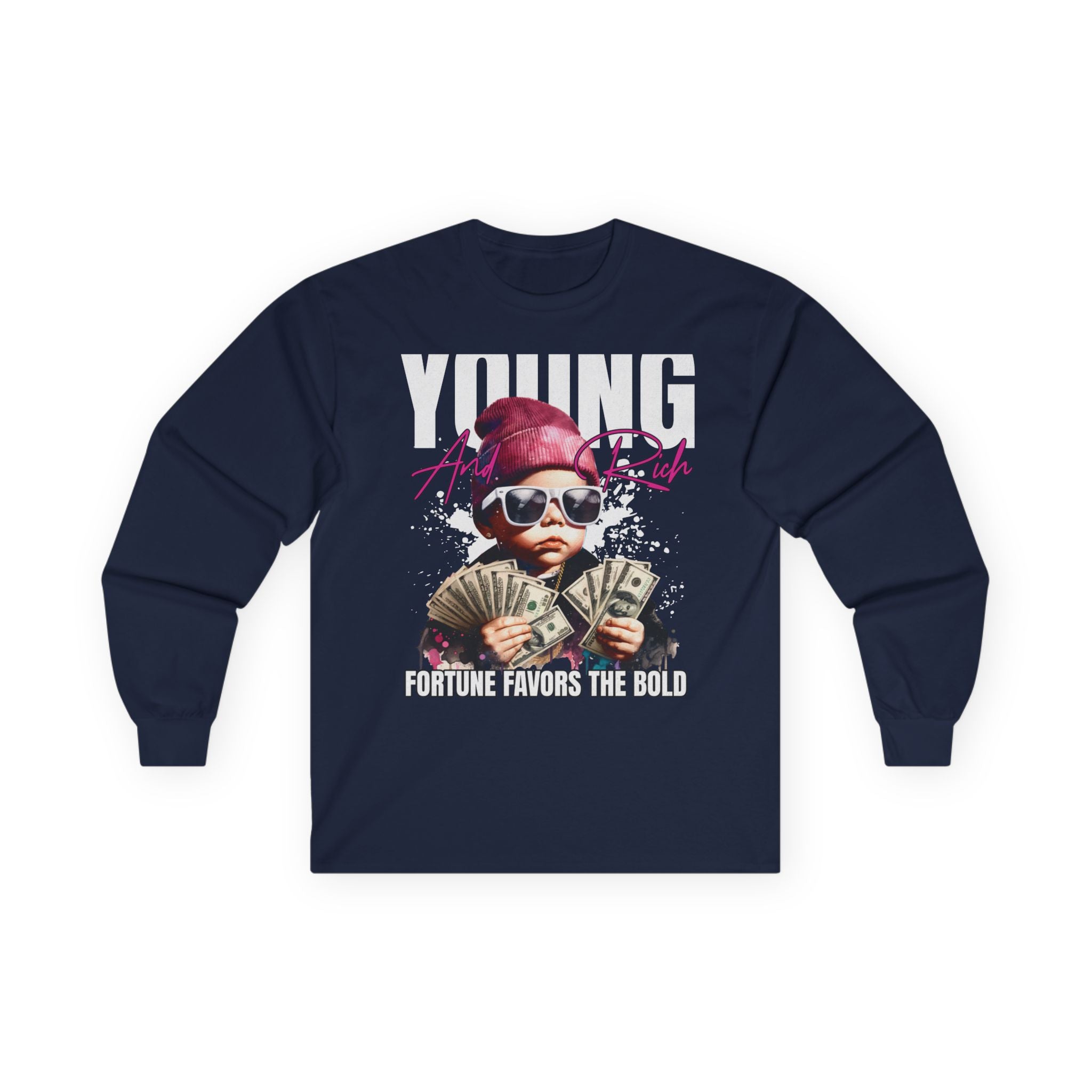 Bold Young Fortune Long Sleeve Tee - Motivational Shirt, Gift for Teens, Streetwear, Graphic Tee, Bold Statement Clothing