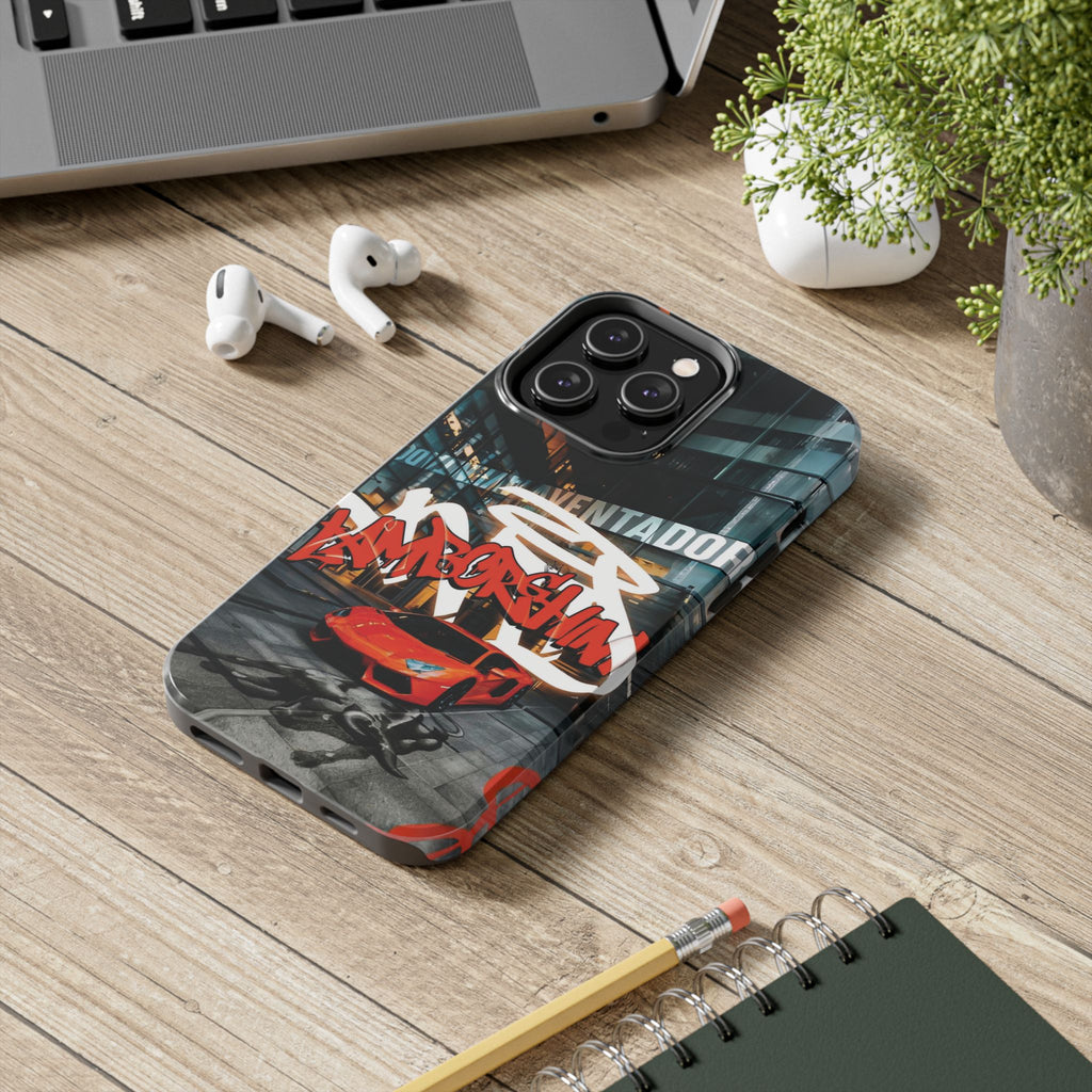 Urban Graffiti Tough Phone Case - Red Lamborghini Design
